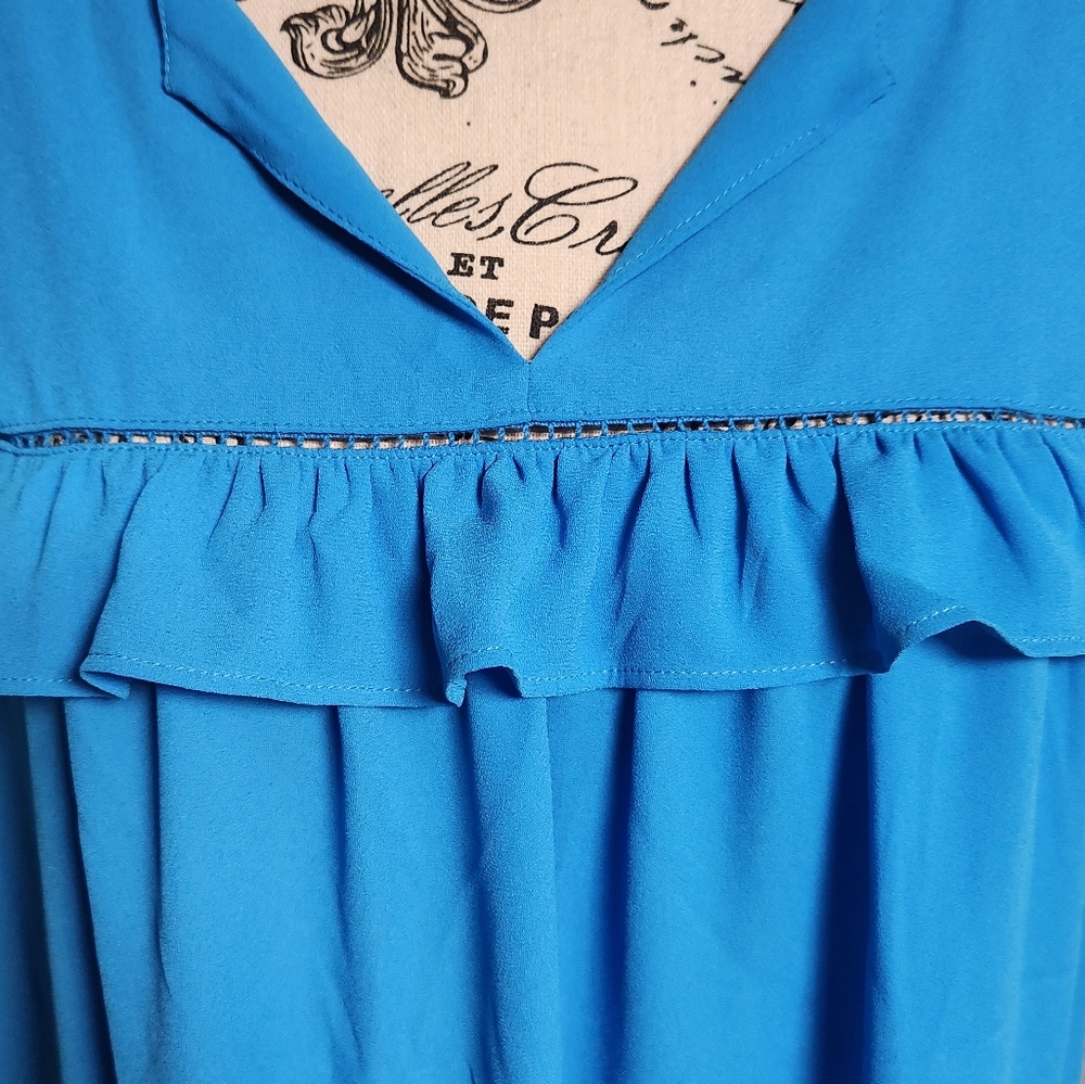 Loft Blue Ruffle V-Neck Women's Top - Picture 2 of 6